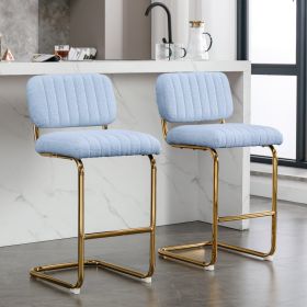 Mid-Century Modern Counter Height Bar Stools for Kitchen Set of 2, Armless Bar Chairs with Gold Metal Chrome Base for Dining Room