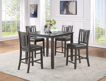 Grey Finish Dinette 5pc Set Kitchen Breakfast Counter height Dining Table w wooden Top Upholstered Cushion 4x High Chairs Dining room Furniture