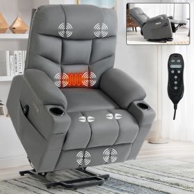 Okin Motor Up to 350 LBS Power Lift Recliner Chair, Heavy Duty Motion Mechanism with 8-Point Vibration Massage and Lumbar Heating, Cup Holders