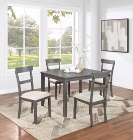 Classic Stylish Gray Natural Finish 5pc Dining Set Kitchen Dinette Wooden Top Table and Chairs Cushions Seats Ladder Back Chair Dining Room