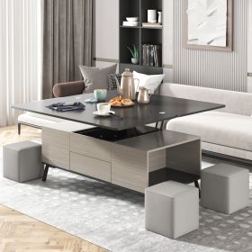 5 Pieces Lift Top Coffee Table Set with Storage Convertible Dining Table with Ottomans