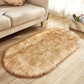 1pc Super Soft Area Rug, Plush Fluffy Faux Sheepskin Oval Floor Mat For Living Room Bedroom, Machine Washable Bedside Rugs (Color: White Yellow Tip, size: 23.62*35.43inch)