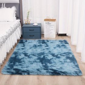 1pc, High Pile Tie-Dyed Shaggy Rug for Living Room and Bedroom - Fire Retardant, Machine Washable, Anti-Skid, Faux Fur (Color: Tie-dye Sapphire Blue, size: 47.24*78.74inch)