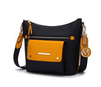 Serenity Color Block Vegan Leather Women Crossbody Bag (Color: Navy-Mustard, Material: Vegan Leather)