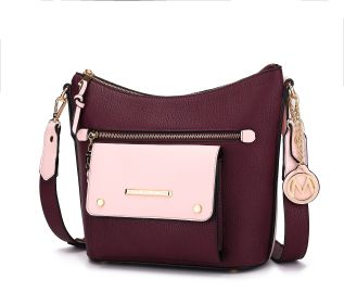 Serenity Color Block Vegan Leather Women Crossbody Bag (Color: Wine-Blush, Material: Vegan Leather)