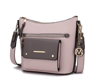 Serenity Color Block Vegan Leather Women Crossbody Bag (Color: Blush-Charcoal, Material: Vegan Leather)