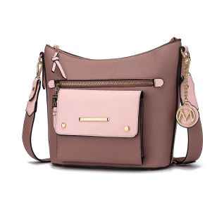 Serenity Color Block Vegan Leather Women Crossbody Bag (Color: Mauve-Blush, Material: Vegan Leather)