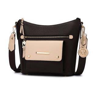 Serenity Color Block Vegan Leather Women Crossbody Bag (Color: Coffee-Beige, Material: Vegan Leather)