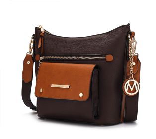 Serenity Color Block Vegan Leather Women Crossbody Bag (Color: Coffee-Cognac, Material: Vegan Leather)