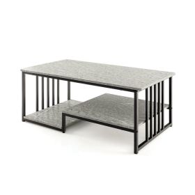 Living Room Coffee Table with Open Storage Shelf (Color: Gray, Type: Coffee Tables)