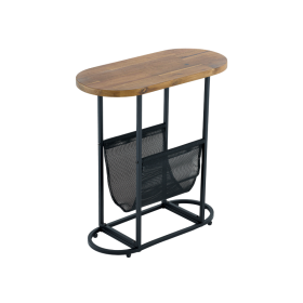 Oval Small Side Tables Living Room Small Space with Storage Space (Color: Brown & Black, Type: Side Table)