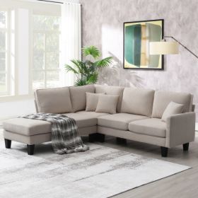 90*88" Terrycloth Modern Sectional Sofa,5-Seat Practical Couch Set with Chaise Lounge (Color: Beige)