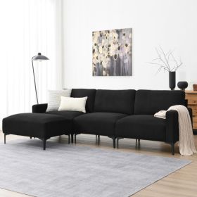 103.5*59" Modern L-shaped Sectional Sofa, 4-seat Velvet Fabric Couch Set with Convertible Ottoman,Freely Combinable Sofa for Living Room, Apartment (Color: Black)