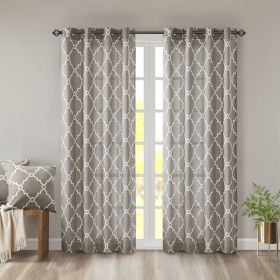 Fretwork Print Grommet Top Window Curtain Panel (Color: as Pic)